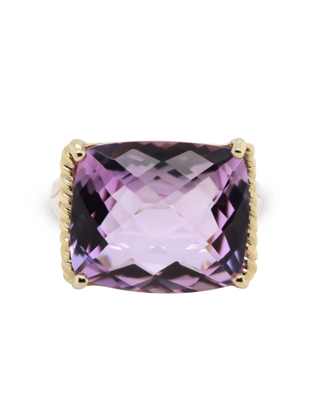 19.65ct Cushion Cut Brazilian  Amethyst Ring 10K Yellow Gold Cocktail Ring
